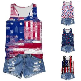 Women's Tanks Women Casual Flag Printing Independence Day Vest Round Neck Tank Flower Top For Wardrobe Womens 3x Tops