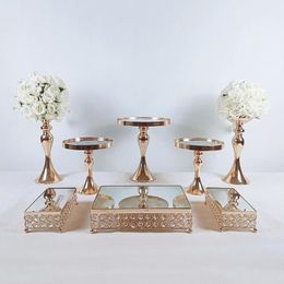 Pcs Gold Electroplate Crystal Cake Stand Set Mirror Metal Cupcake Display Wedding Birthday Party Dessert Plate Rack Other Bakeware274H