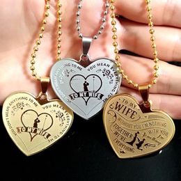 12pcs To My Wife Stainless Steel Pendant Necklace Wife Birtherday Gift Wedding Anniversary Lovers Gift Whole Charm Jewellery WIT301L