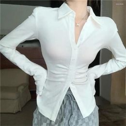 Women's Blouses Long Sleeve Autumn Winter Pure Love Polo Neck Solid White Shirt Design Chic Ins Waist Wrap Unique Slim Blouse Top