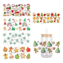 Gift Wrap Merry Christmas Decoration Pattern UV DTF Transfer Sticker Waterproof Transfers Decals For 16oz Glass Cup Stickers