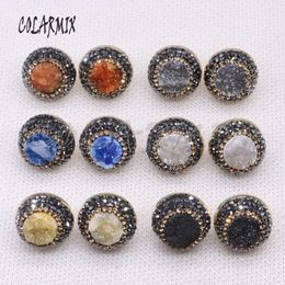 5 Pairs Natural druzy earrings round Geode Stone golden metal druzy earrings wholesale Stone Jewellery Gift 4254 240123