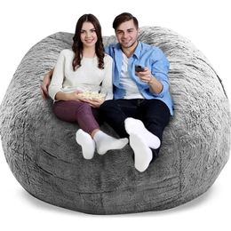 Bean Bag Chair Cover 5ft Fluffy Bean Bag Chairs for Adults Pv Fur Light Grey BeanBag Cover Living Room Furniture Lazy Sofa Chair 240118