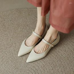 Dress Shoes Pointed Round Heel Shallow Breathable Office Women's Simple Style Solid Buckle Large Size Pumps 2024 Spring