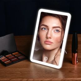 Mirrors Led Cosmetic Touch Screen Makeup Mirror 180 Degree Rotating Usb Charger Stand Tabletop Bathroom Travel Builtin Battery 500mah