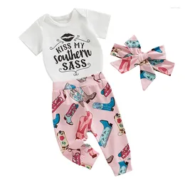 Clothing Sets Infant Baby Girls 3Pcs Summer Outfits Short Sleeve Lip Letter Romper Pants Matching Hairband Cute Clothes Set