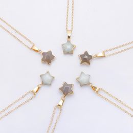 Pentagram Star Chain Necklace Pink Crystal Chakra Natural Stone Gold Plating Geode Druzy Quartz Pendant Diy Necklace Jewelry232p