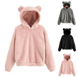 Women's Hoodies Autumn Winter Double-sided Velvet Long Sleeve Ear Hooded Sweatshirt Cute Plush Casual Hoodie Sweater Tops