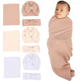 Blankets European American Baby Scarves Solid Color Wrap Hats Headbands Sets Borns Duvet Covers 3 Colors