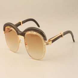 2019 new high quality natural black pattern horn carving lens fashion black pattern horns mirror legs sunglasses 1116728 size 60-321B