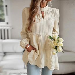 Women's Blouses Elegant Spring Long Sleeve Hollow Out Shirt Top Woman Fashion Half High Neck Loose Office Casual Blouse