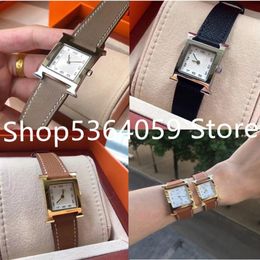 Top quality real leather letter logo wristwatch silver gold square dial watch for lady girls women famous brand christmas gift clo313d