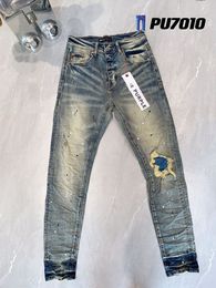 Designer Männer Frauen Hosen Purpur Ksubi Jeans High Street Lila Retro-Lackierung Schlanke Füße Mikroelastische Jeans Hip-Hop Reißverschluss Loch Größe 29-40