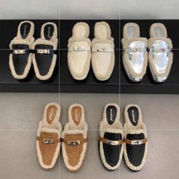 Slippers Fluffy Women's Outer Wear Classic Style Flat Autumn And Winter Cotton Lazy Muller Half Support Toe Cap Sem