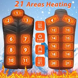 21 HEATING ZONES Heated Vest Unisex Men Women Heated Jacket Winter Usb Self Heating Thermal Vest Heating Down Jacket Outdoor 240123