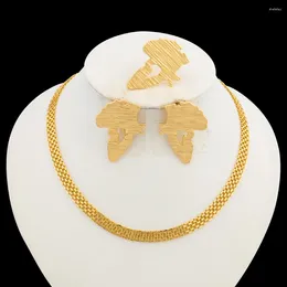 Necklace Earrings Set African Map Pattern And Jewelry For Women Gold Plated Design Weddings Bridal