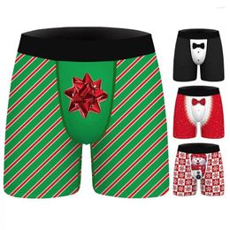 Underpants Men Milk Silk Boxers Christmas-themed Men's With Digital Print Striped Elastic Waist Anti-septic Properties For Soft