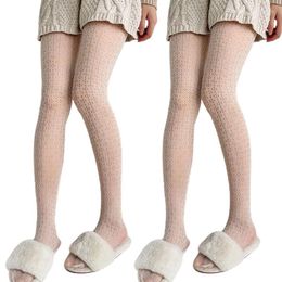 Women Socks Fishnet Pantyhose Milk White Hollow Out Knit Patterned Mesh Tights 37JB