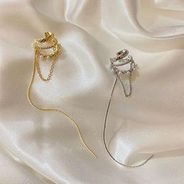 Backs Earrings Cool Pierceless Metal Tassel Zircon Korea Body Jewelry Ear Bone Clip Cuff Pearl Earring