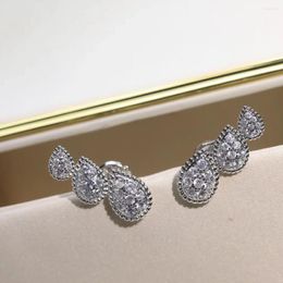 Stud Earrings 2024 Trend Classic High Quliaty Luxury Jewellery For Women Three Water Drop With Zircons Pure 925 Sliver
