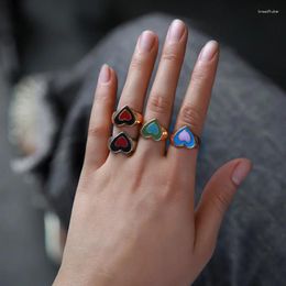 Cluster Rings Vintage Rainbow Colourful Drip Oil Heart Geometric Metal Ring For Women Girls Party Fashion Aesthetic Charm Jewellery Accessories