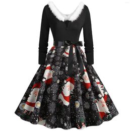 Casual Dresses Vintage Furry V Neck Long Sleeve Women'S Elegant Christmas Evening Party Prom Dress Woman Clothing
