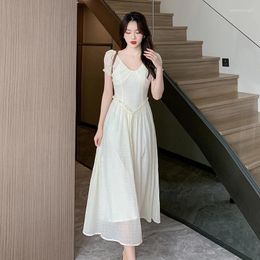 Party Dresses In The Summer Of 2024 French First Love Gentle Hubble-bubble Sleeve Waist Fairy Long Skirt Dress