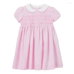 Girl Dresses 2024 Baby Girls Pink Solid Colour Cotton Dress Lovely And Comfort Children Elegant Soft For Kids 2-8 Year