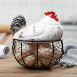 Ceramic Egg Holder Chicken Wire Egg Basket Fruit Basket Collection Ceramic Hen Oraments Decoration Kitchen Storage 19CMX22CM T20062178