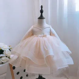 Girl Dresses Baby Girls Christmas Born Baptism Princess Party Costume Champagne Lace Long Sleeve 1 Years Birthday Wedding Gown