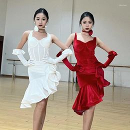 Stage Wear Adults Halter Velvet Latin Dance Dress Women Samba Rumba Ballroom Competition Dresses Performance SL9664