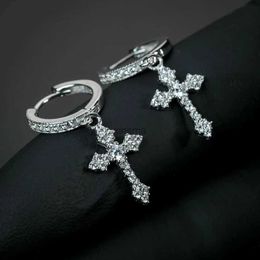 Stud Huitan Stylish Arrow Cross-shape Drop Earrings for Women/Men Dazzling Crystal Zirconia Hiphop Party Female/Male Fashion Earrings YQ240129