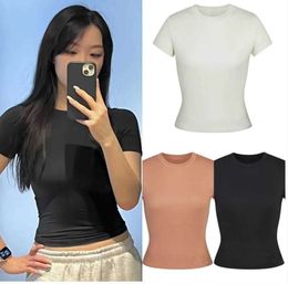 Basic Fitted Short Sleeve Tees for Women Solid Colour Skims Dupes Shirt Y2k Skinny Crop Tops Summer Going Out Workout Clothing High quality new