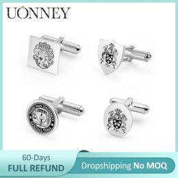 Links UONNEY Dropshipping Personalised Man Family Crest Cufflinks Shirt Photo Wedding Cuff Button Links Guest Gift Jewellery Accessories