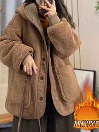Women's Jackets Lamb Wool Jacket Women 2024 Autumn Winter Hooded Plush And Thick Patchwork Oversized Short Coat Mujer Abrigos Z459
