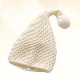 Berets Christmas Knit Beanie Santa Hat Warm Slouchy With Fluffy Pompom For Kids(White)