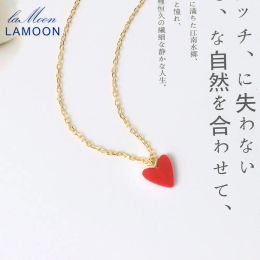 Pendants LAMOON 925 Sterling Silver Necklace For Women Little Heart Pendant Synthetic Red Coral 14K Gold Plated Fine Jewelry LMNI105