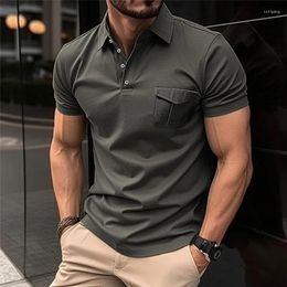Mens Polos Casual Solid Knitted Polo Shirts Men Classic Turn-down Collar Button-up Pullover Tees For Mens Clothes Summer Short Sleeve