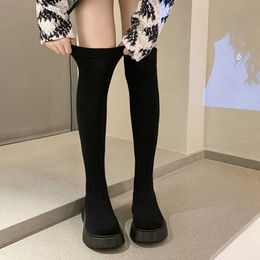 Boots 2023 Autumn Winter Women Platform Over The Knee Boots Ladies Stretch Knitted Socks Long Boots Slip-On Thick Bottom Shoes WomanL2401
