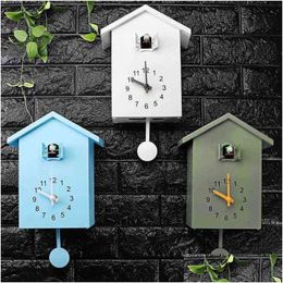 Wall Clocks 3Colors Modern Plastic Bird Cuckoo Design Quartz Hanging Clock Timer For Home Office Decoration H1230 Drop Delivery Garde Dh6Ey