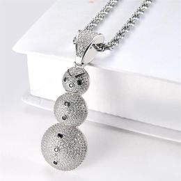 Pendant Necklaces Christmas Gift Iced Out Cubic Zirconia Snowman Stainless Steel Braided Chain Necklace Kalung HipHop Jewelry227C