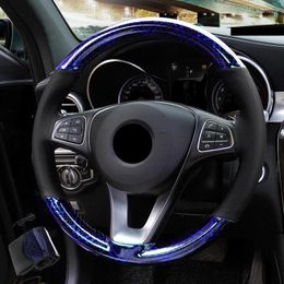 Steering Wheel Covers Microfiber Crystal Checkerboard Hand-sewn Car Cover 38cm Non-slip Wear-resistant Protective Auto Parts