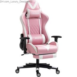 Other Furniture Pink Gaming Chair With Footrest Massage Racing Office Computer Ergonomic Chair Leather Reclining Video Game Chair Adjustable Q240129