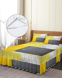 Bed Skirt Oil Painting Style Abstract Geometric Yellow Fitted Bedspread With Pillowcases Mattress Cover Bedding Set Sheet