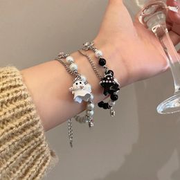 Charm Bracelets Black And White Little Ghost Beaded Bracelet Fashion Women's Cool Style Advanced Sense Sweet Party Jewelry Gift