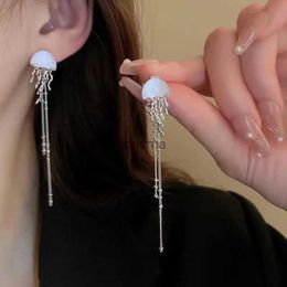 Stud Korean Cute Jellyfish Long Tassel Earrings for Women Y2K Zircon Crystal Long Drop Earring Kawaii Rain Cloud Dangle Earrings Gift YQ240129