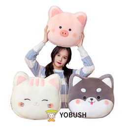 40*40cm Stuffed Head Of Animals Pillow Round Plush Cushion Cartoon Husky Pig Cat Shiba Inu Dog For Chair Indoor Floor 240122