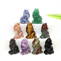 Decorative Figurines 1.5" Wolf Statue Natural Stone Carved Crystal Reiki Healing Animal Gemstone Crafts Home Gem Decoration Gifts Wholesale