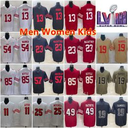 Football Super Bowls 13 Brock Purdy Jerseys 23 Christian McCaffrey 25 Elijah Mitchell 19 Deebo Samuel Brandon Aiyuk George Kittle Fred Warner Dre Greenlaw LVIII 2024