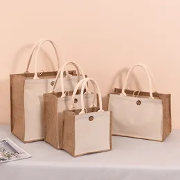 Shopping Bags Burlap Tote Bag With Button Large Capacity Gift Handbag Eco-friendly Reusable Women